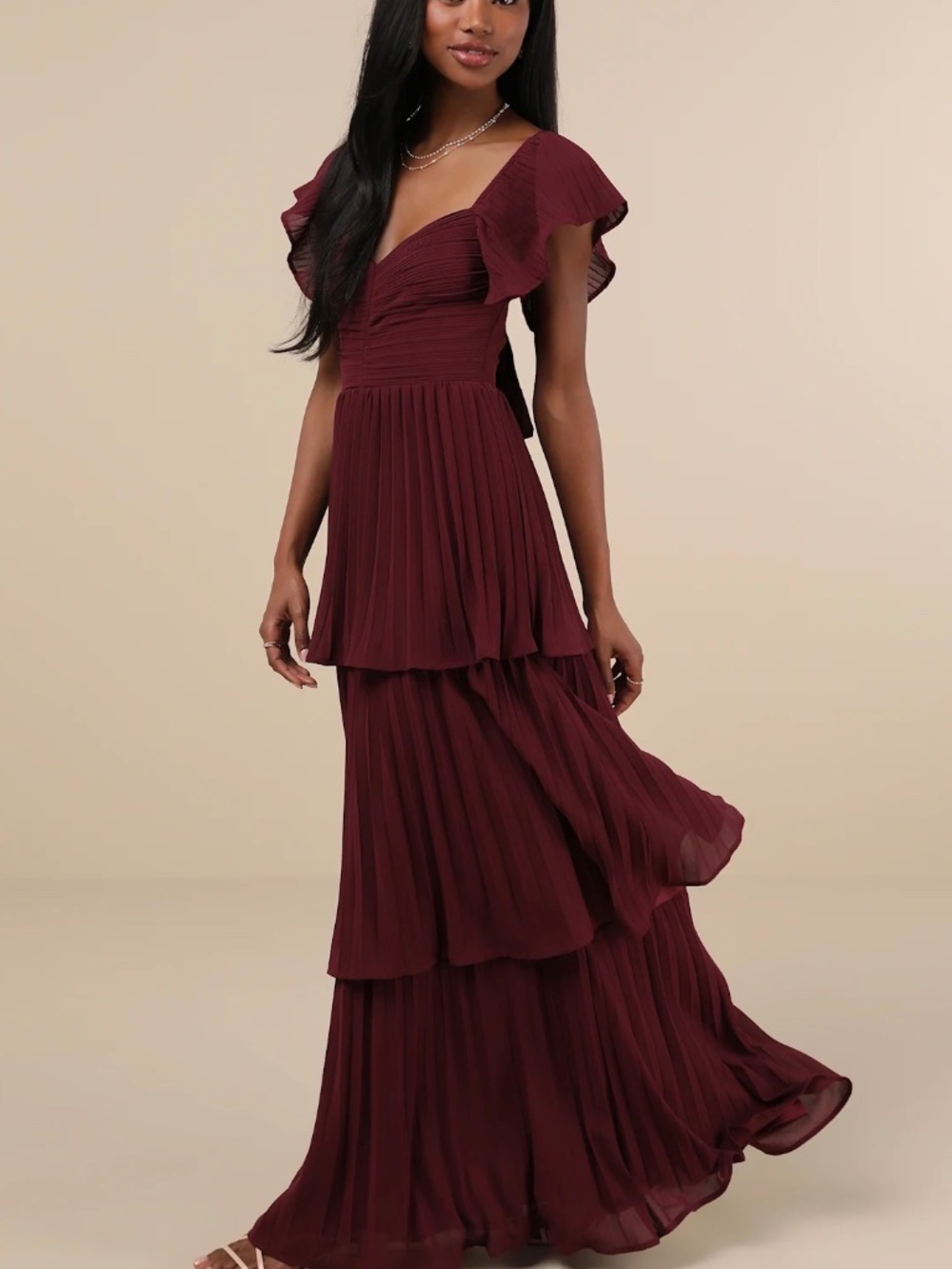Lulus Notorious Charm Plum Purple Pleated Flutter Sleeve Maxi Dress XL